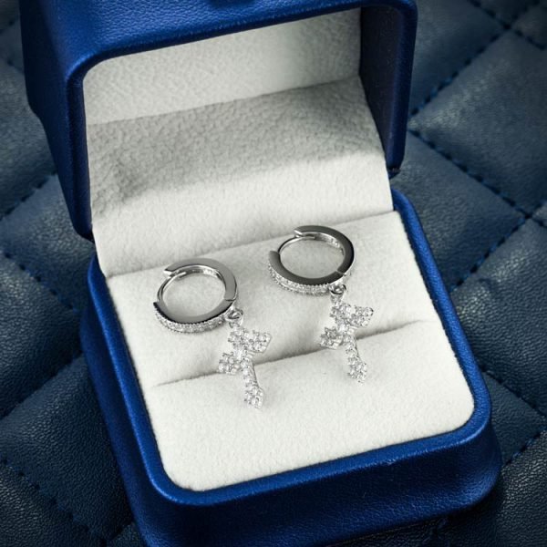 32MM Moissanite Cross Hoop Earrings 14K Gold - Image 8