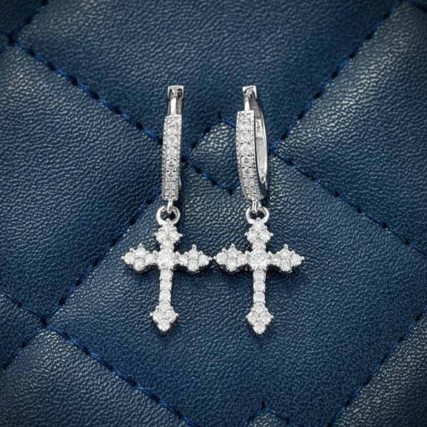 32MM Moissanite Cross Hoop Earrings 14K Gold - Image 5