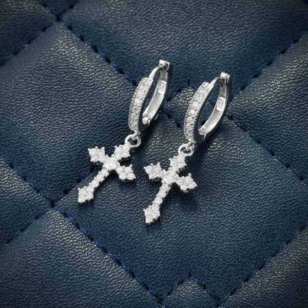 32MM Moissanite Cross Hoop Earrings 14K Gold - Image 6