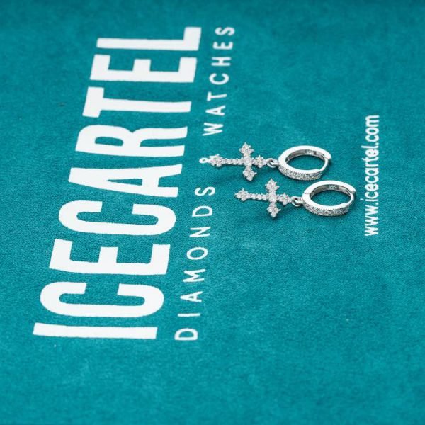 32MM Moissanite Cross Hoop Earrings 14K Gold - Image 3