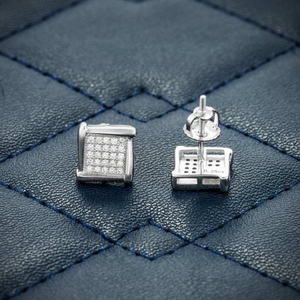 8MM Moissanite Square Cluster Earrings 14K Gold - Image 6