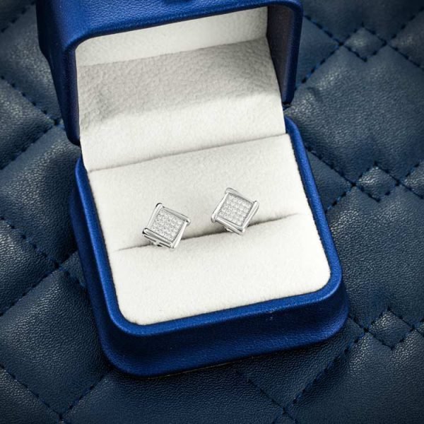 8MM Moissanite Square Cluster Earrings 14K Gold - Image 7