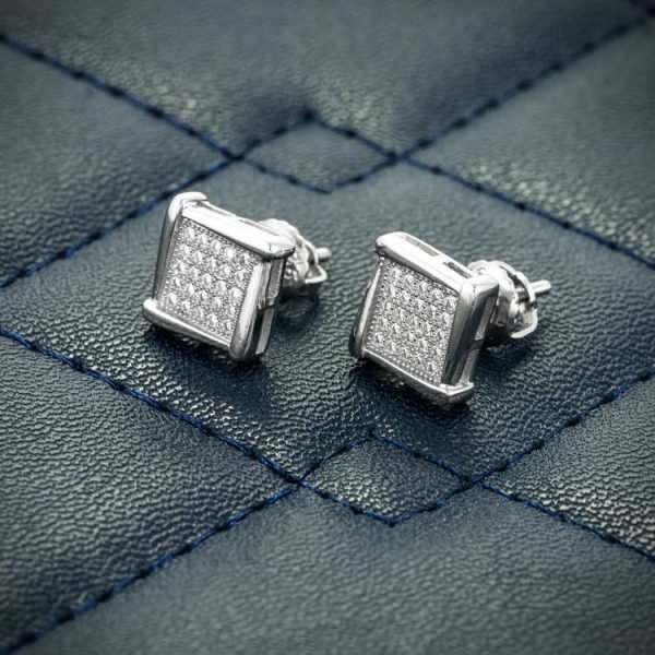 8MM Moissanite Square Cluster Earrings 14K Gold - Image 5