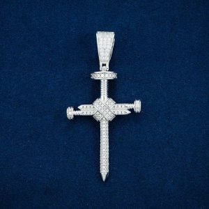 Moissanite Nail Cross Pendant 14K Gold