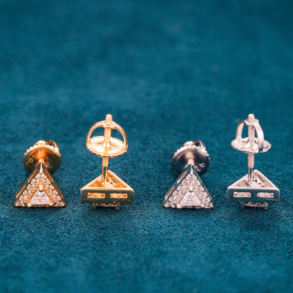 Moissanite Pyramid Stud Earrings 14K Gold - Image 5