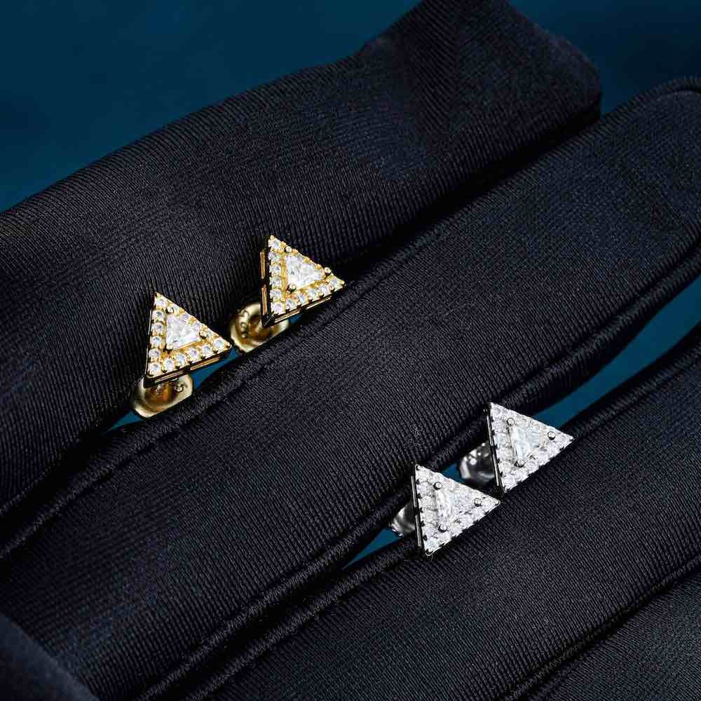 Moissanite Pyramid Stud Earrings 14K Gold - Image 4