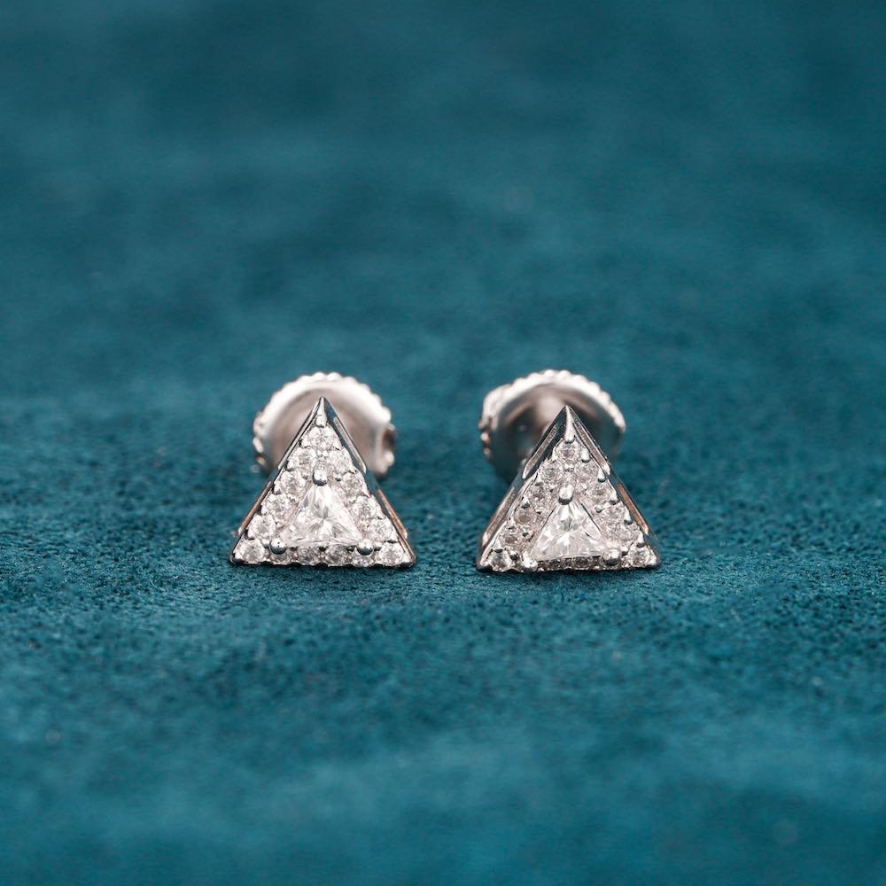 Moissanite Pyramid Stud Earrings 14K Gold - Image 2
