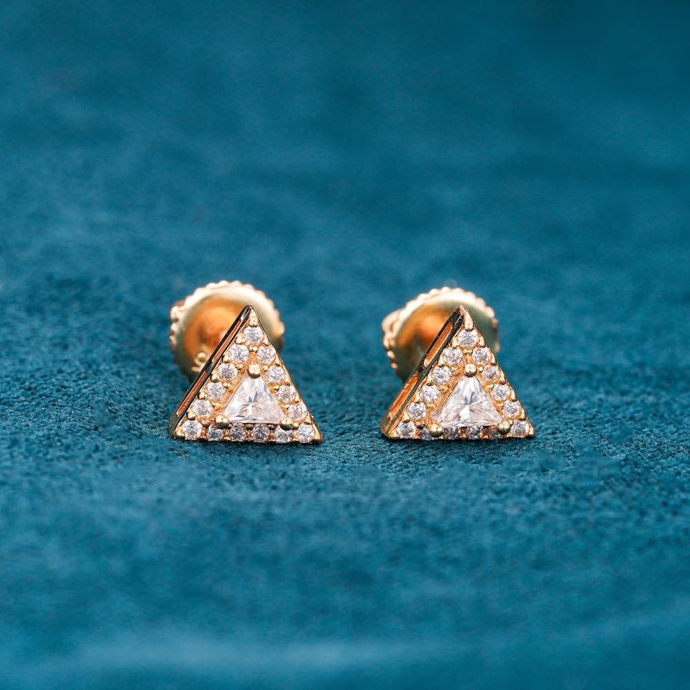 Moissanite Pyramid Stud Earrings 14K Gold - Image 3