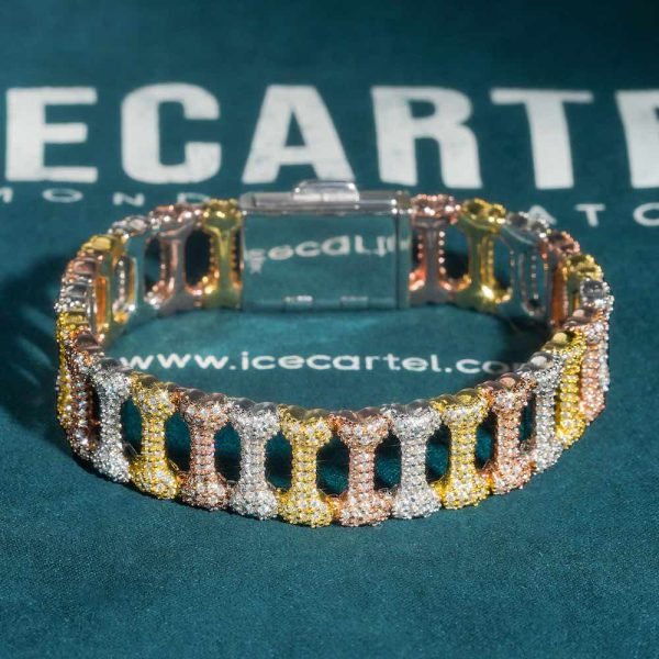 16MM Moissanite Bone Link Bracelet 14K Gold - Image 2