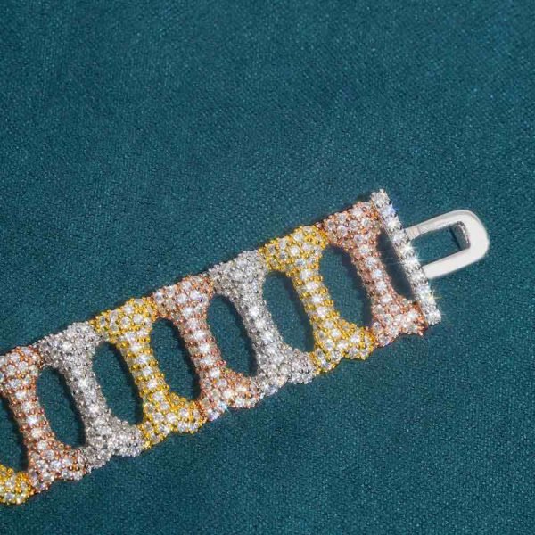 16MM Moissanite Bone Link Bracelet 14K Gold - Image 6