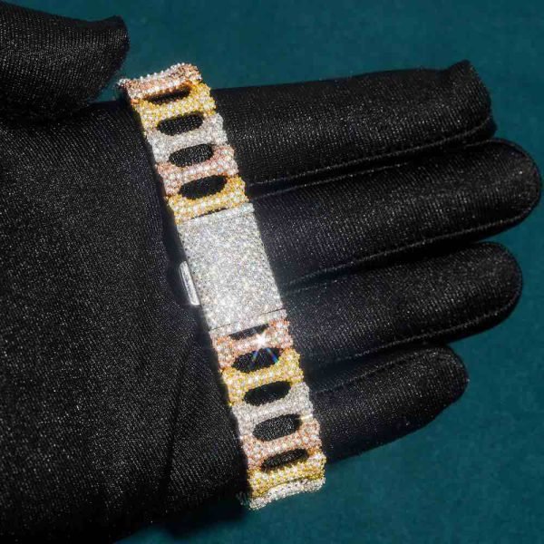 16MM Moissanite Bone Link Bracelet 14K Gold - Image 7