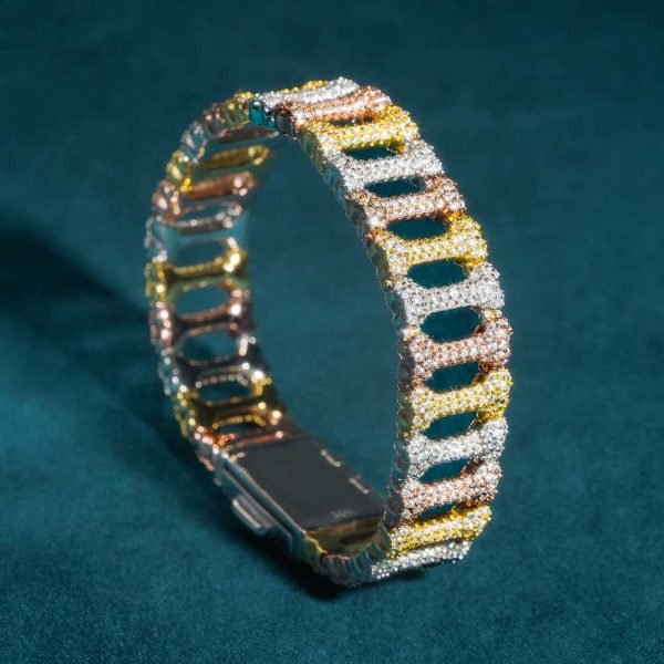 16MM Moissanite Bone Link Bracelet 14K Gold - Image 4