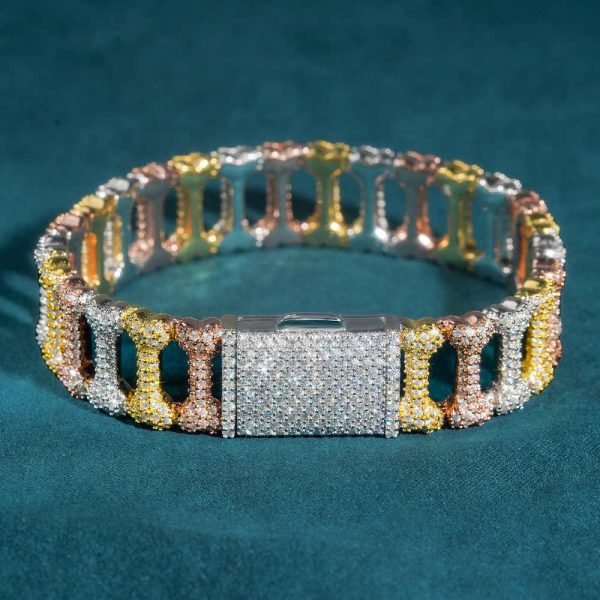 16MM Moissanite Bone Link Bracelet 14K Gold - Image 3