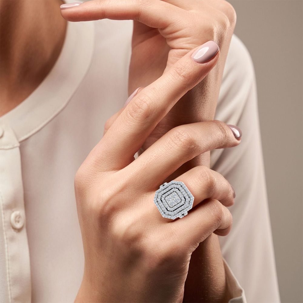 Octagon 4-Row Moissanite Engagement Ring - Image 9