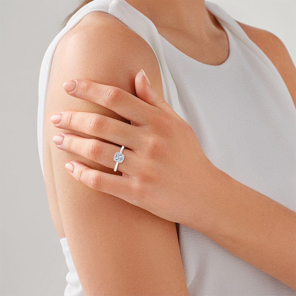 Petite Halo Brilliant Cut Moissanite Engagement Ring - Image 9