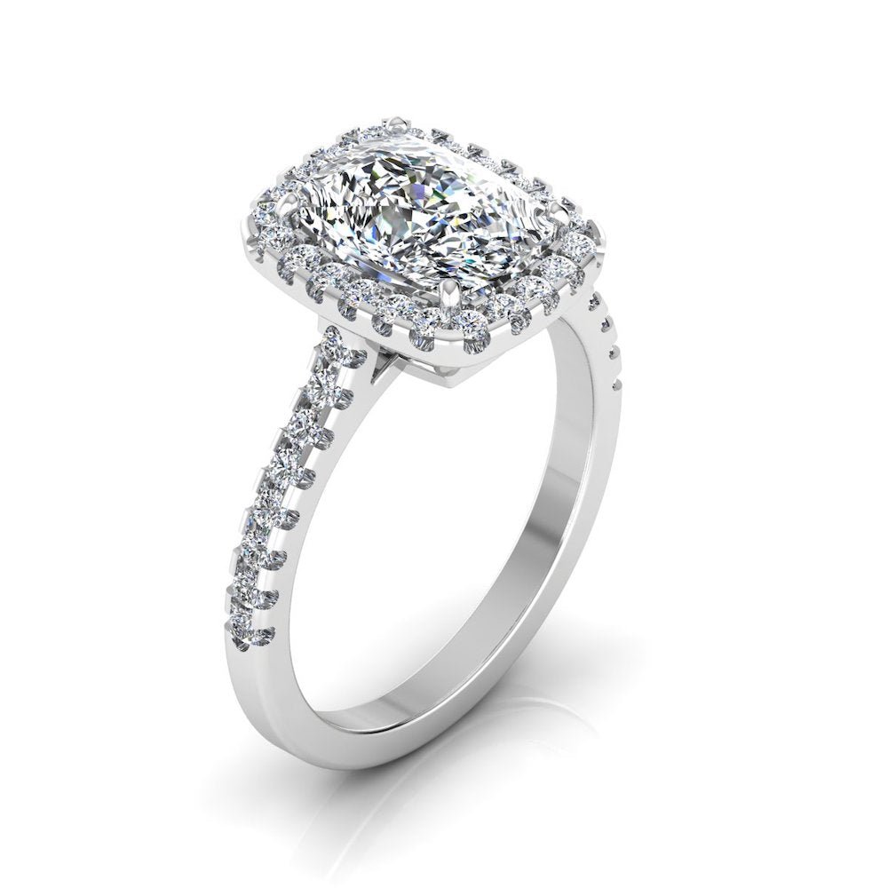Rectangular Cushion Moissanite Halo Engagement Ring - Image 4
