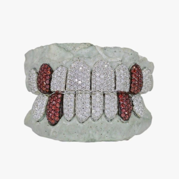 8 on 8 Red Tusk Moissanite Grillz 14k Gold - Image 2