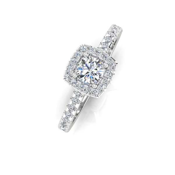 Round Brilliant Rectangle Halo Moissanite Engagement Ring - Image 8