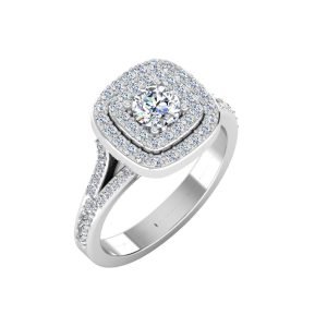 Round Split Shank Double Halo Moissanite Engagement Ring