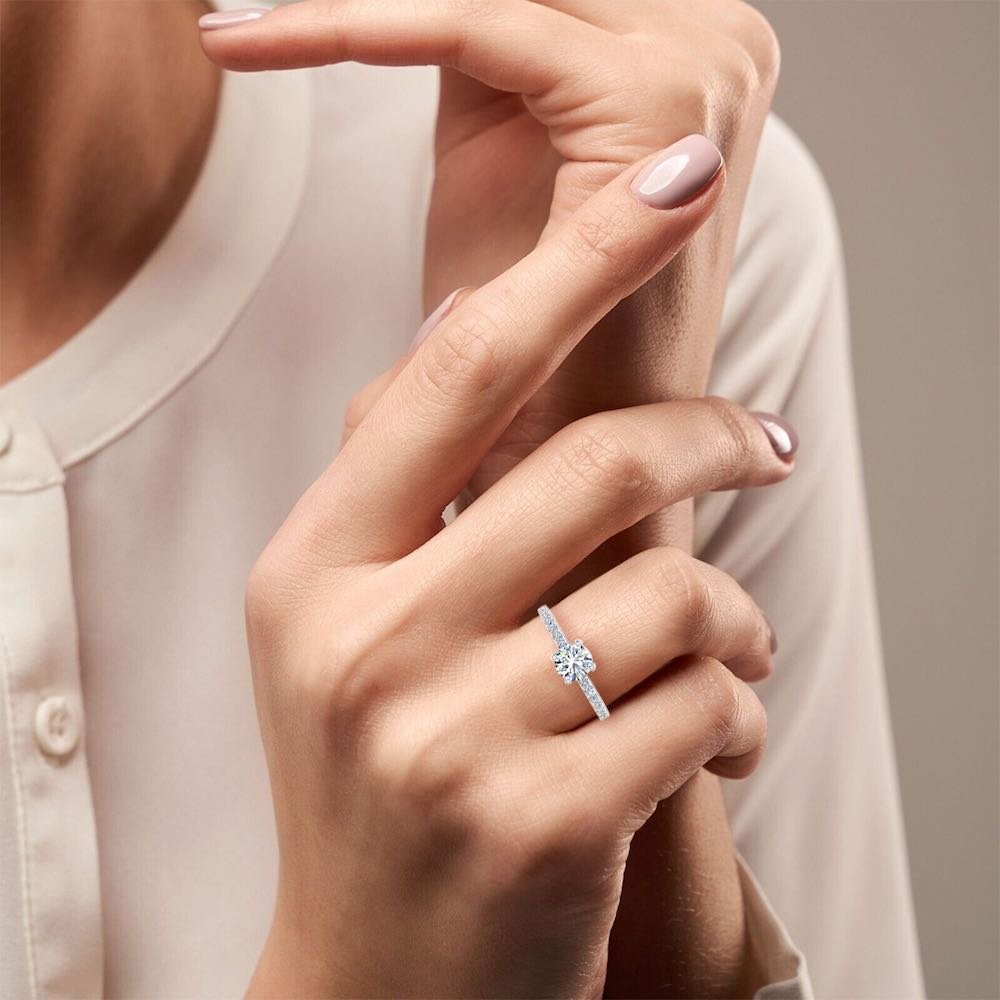 Semi Eternity Moissanite Brilliant Cut Engagement Ring - Image 10