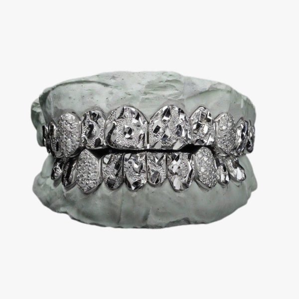 Semi Moissanite Diamond Cut Nugget Grillz 14K White Gold - Image 2