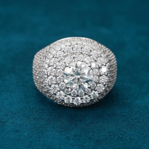 Moissanite Double Halo Signet Ring 14K Gold - Image 2