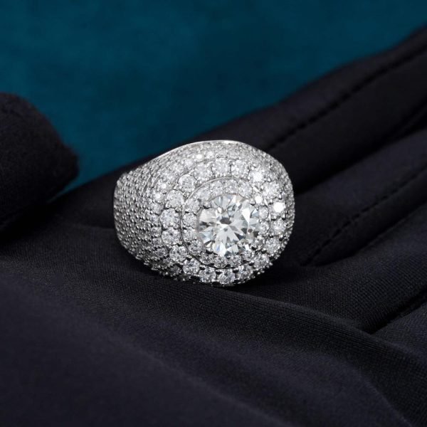 Moissanite Double Halo Signet Ring 14K Gold - Image 4