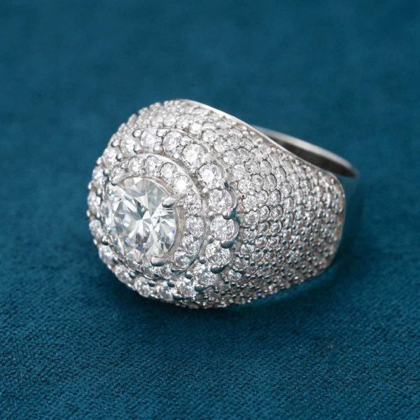 Moissanite Double Halo Signet Ring 14K Gold - Image 5