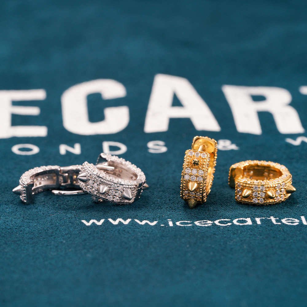 Moissanite Spiked Huggie Earrings 14k Gold - Image 4