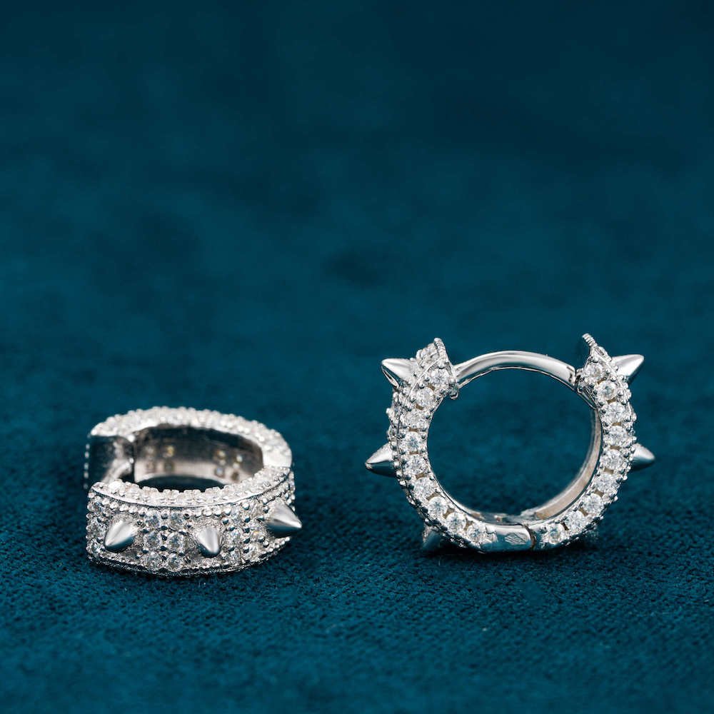 Moissanite Spiked Huggie Earrings 14k Gold - Image 6