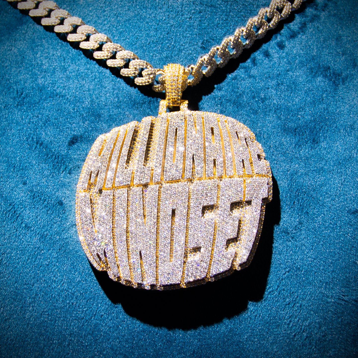 "MILLIONAIRE MINDSET" Custom Moissanite Round Pendant 10K Yellow Gold