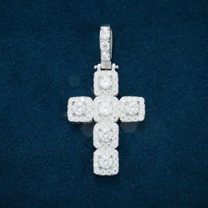 Moissanite Halo Cross Pendant 14K Gold