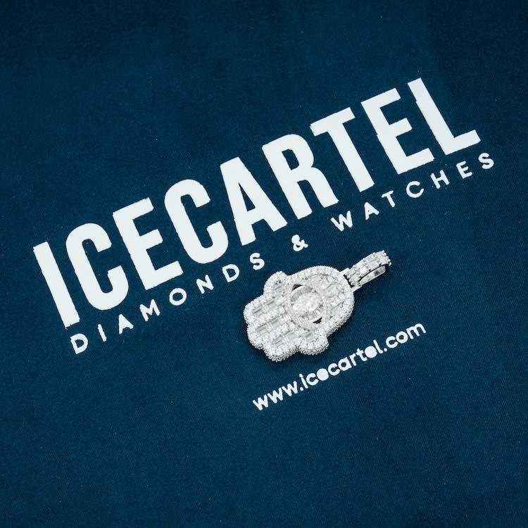 Moissanite Baguette Hamsa Hand Pendant 14K Gold - Image 5