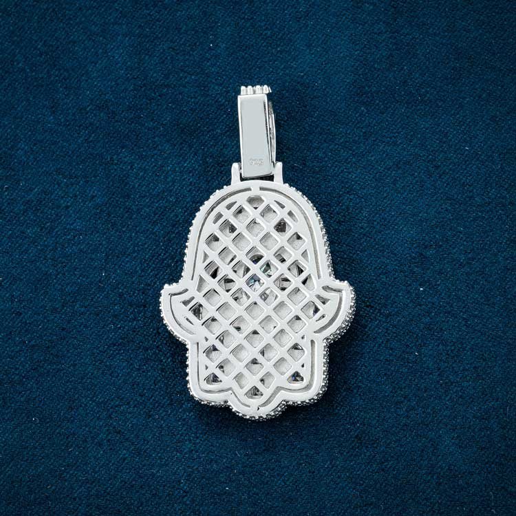 Moissanite Baguette Hamsa Hand Pendant 14K Gold - Image 4