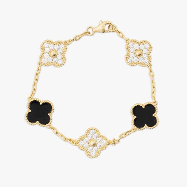 Yellow Gold Agate Four Leaf Bracelet - Image 2