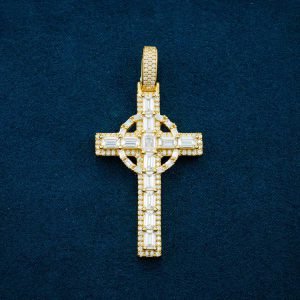 Moissanite Celtic Cross Pendant 14K Gold