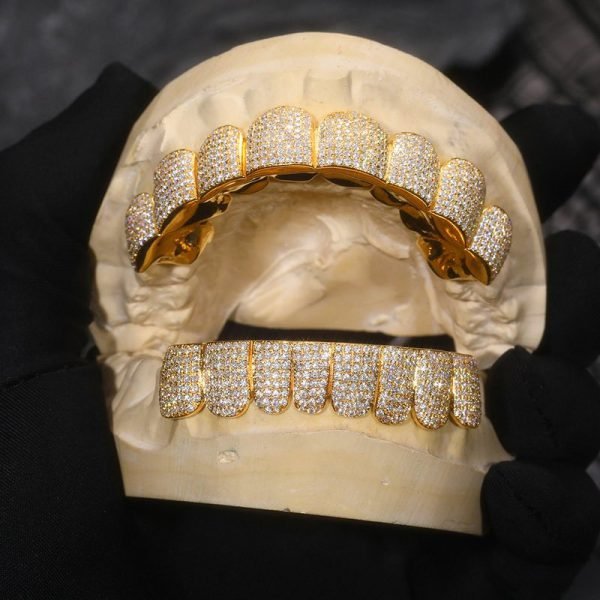 Custom Moissanite Diamond Grillz 14K Yellow Gold - Image 4