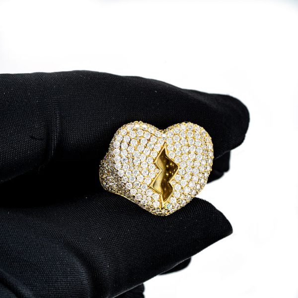 Moissanite Broken Heart Signet Ring 14K Gold - Image 2